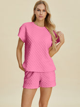 Double Take Full Size Texture T-Shirt and Shorts Set - MyEmpired
