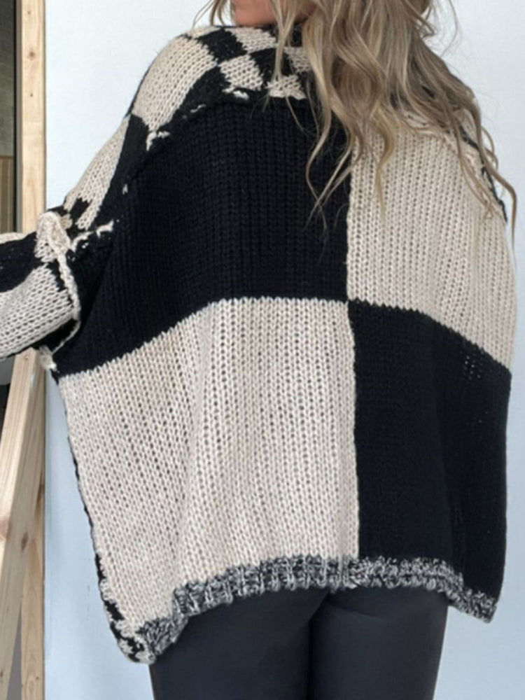Plaid Open Front Long Sleeve Cardigan - MyEmpired