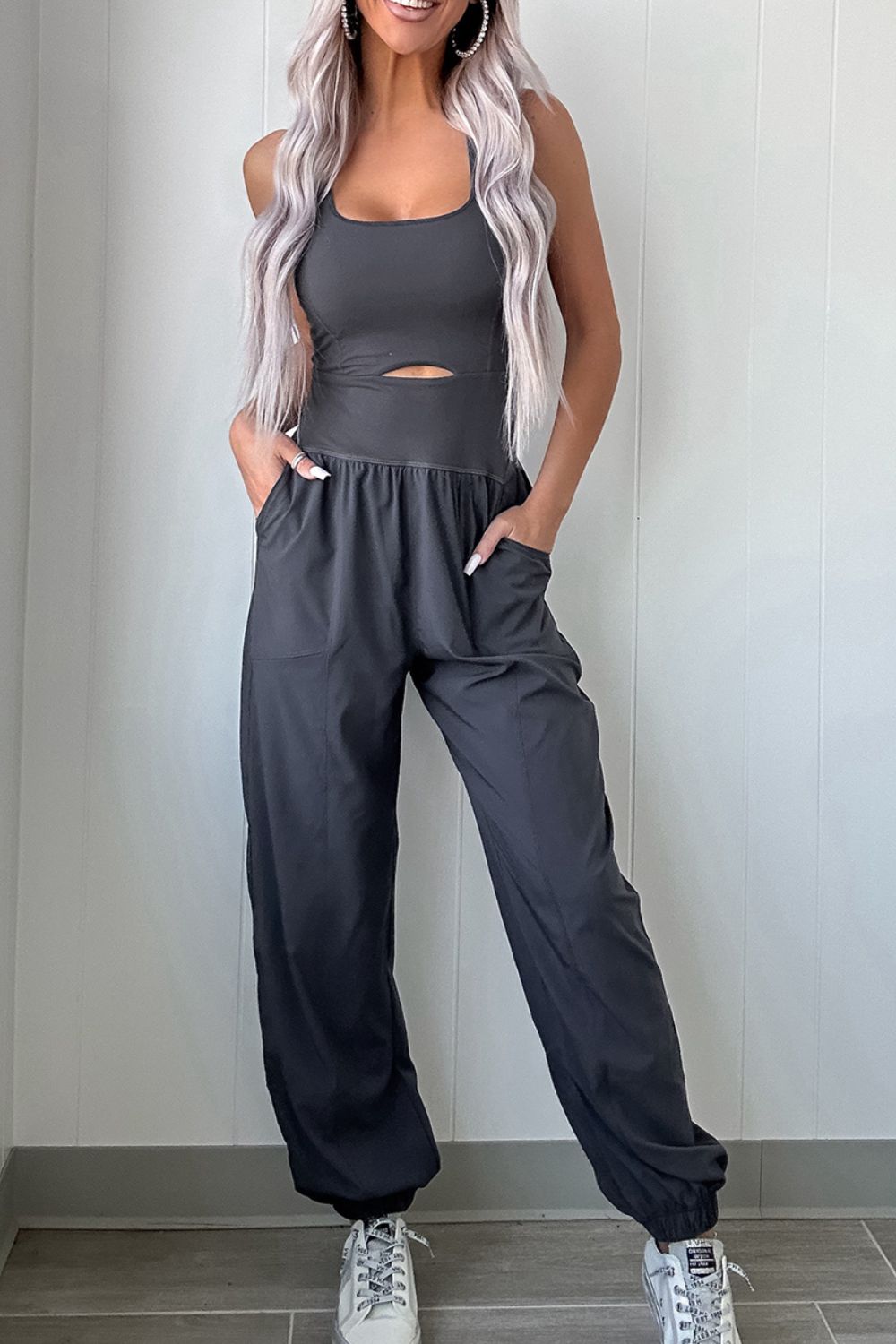 Cutout Square Neck Wide Strap Active Jumpsuit - MyEmpired