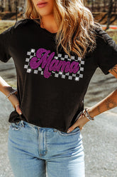 MAMA Rhinestone Letter Round Neck T-Shirt - MyEmpired