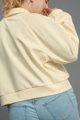 Umgee Full Size Half Zip Cropped Sweatshirt Plus Size - MyEmpired
