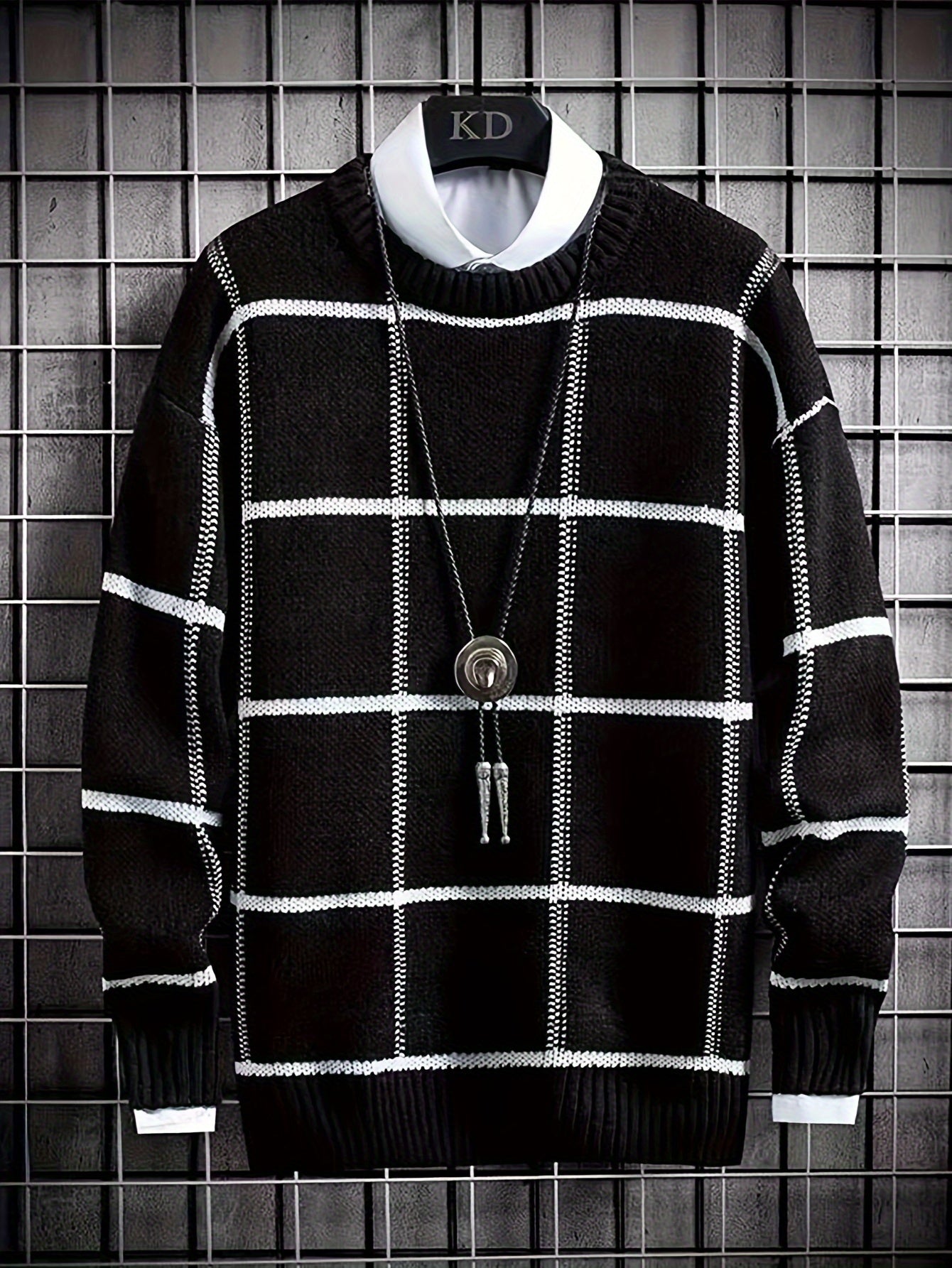 Men's Stylish Plaid Crew Neck Sweater, All-match Long Sleeve Top, Relaxed Fit, Perfect For Autumn And Winter