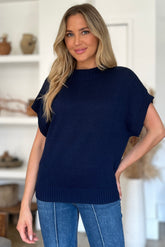 Double Take Full Size Mock Neck Short Sleeve Sweater - MyEmpired