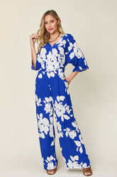 Double Take Full Size Printed Tie Back Wide Leg Jumpsuit - MyEmpired