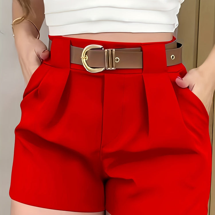 Slant Pockets High Waist Loose Shorts, Casual Solid Color Shorts For Spring & Summer, Women&