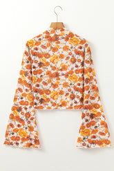 Printed Mock Neck Flare Sleeve Top - MyEmpired