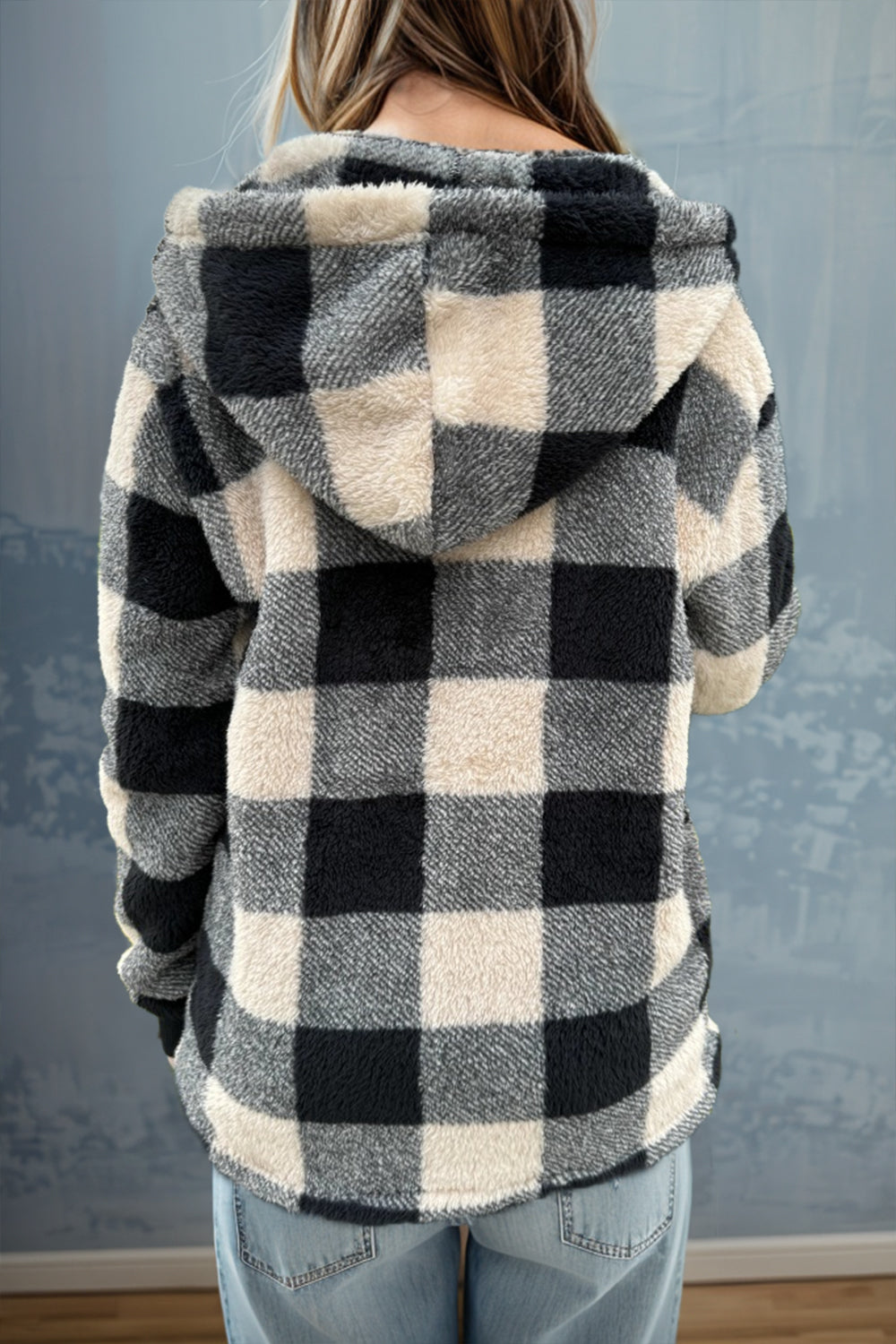 Double Take Full Size Plaid Long Sleeve Hooded Coat - MyEmpired