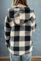 Double Take Full Size Plaid Long Sleeve Hooded Coat - MyEmpired