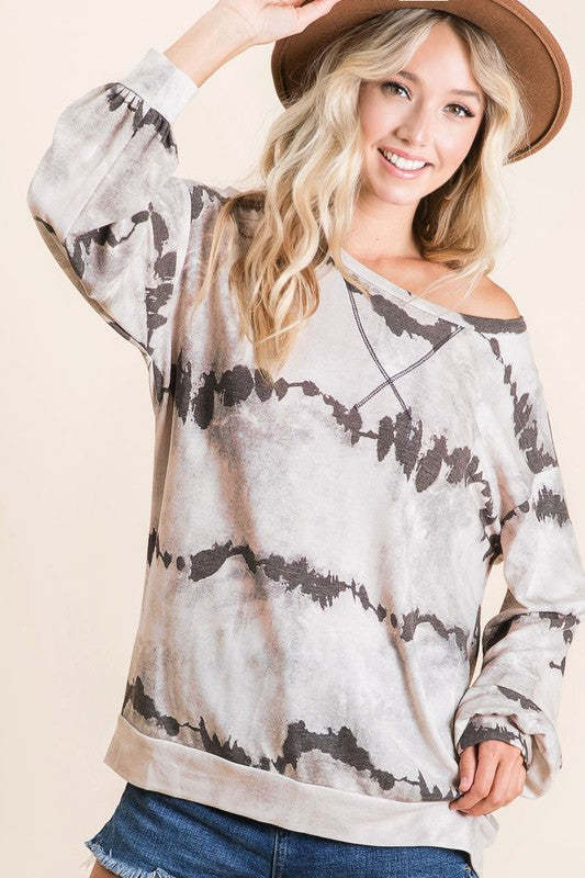 BiBi Tie-Dye French Terry Round Neck Long Sleeve T-Shirt - MyEmpired