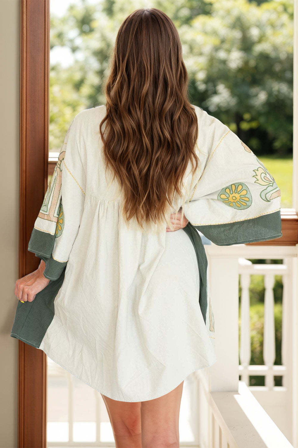 Printed V-Neck Three-Quarter Sleeve Mini Dress - MyEmpired