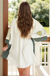 Printed V-Neck Three-Quarter Sleeve Mini Dress - MyEmpired