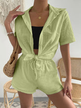 Button Up Short Sleeve Shirt and Drawstring Shorts Set - MyEmpired