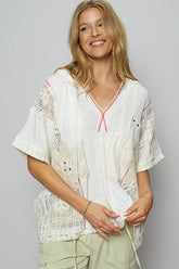 POL Lace Patchwork Half Sleeve Hooded Top - MyEmpired