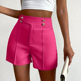 Fake Buttons High Waist Shorts, Elegant Loose Fit Shorts For Spring & Summer, Women&