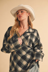 Aemi + Co Slit Plaid Half Zip Drop Shoulder Top - MyEmpired