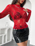 Mock Neck Long Sleeve Sheer Lace Top - MyEmpired