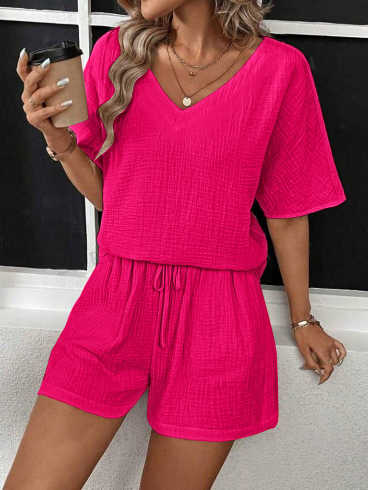V-Neck Half Sleeve Top and Shorts Set - MyEmpired
