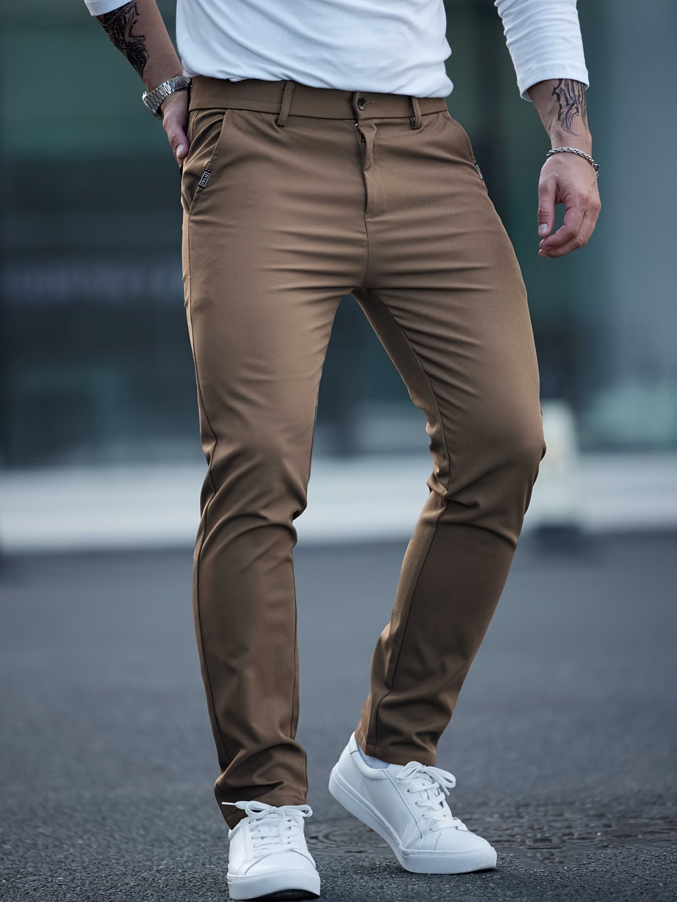 Men's Solid Color Straight Leg Pants, Casual Comfy Outdoor Trousers For Spring And Autumn As Gift