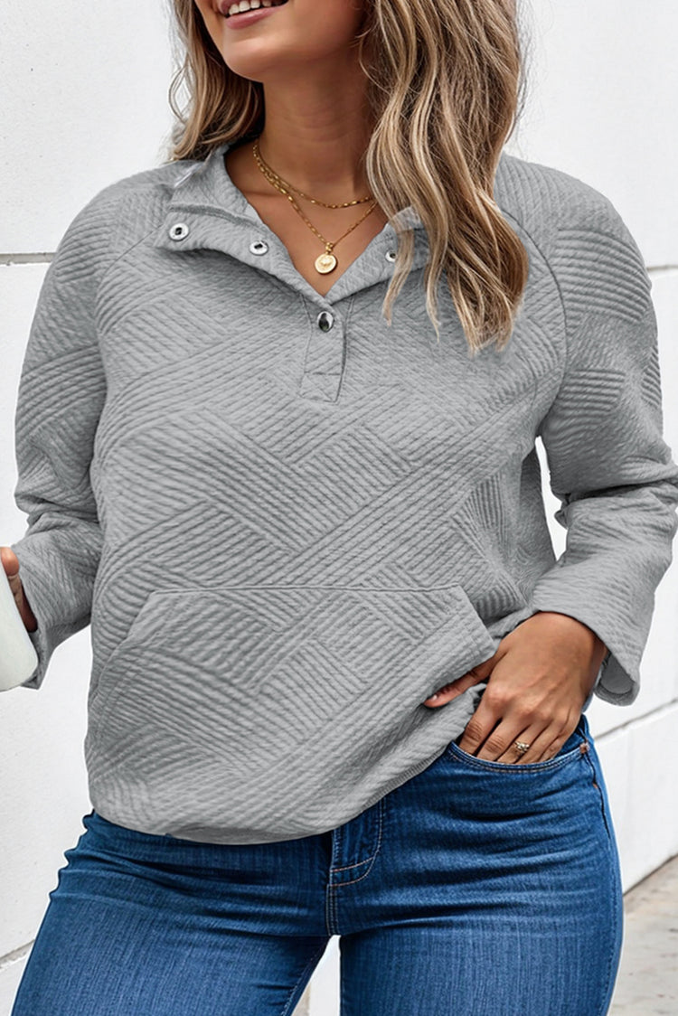 Plus Size Texture Half Snap Long Sleeve Sweatshirt - MyEmpired