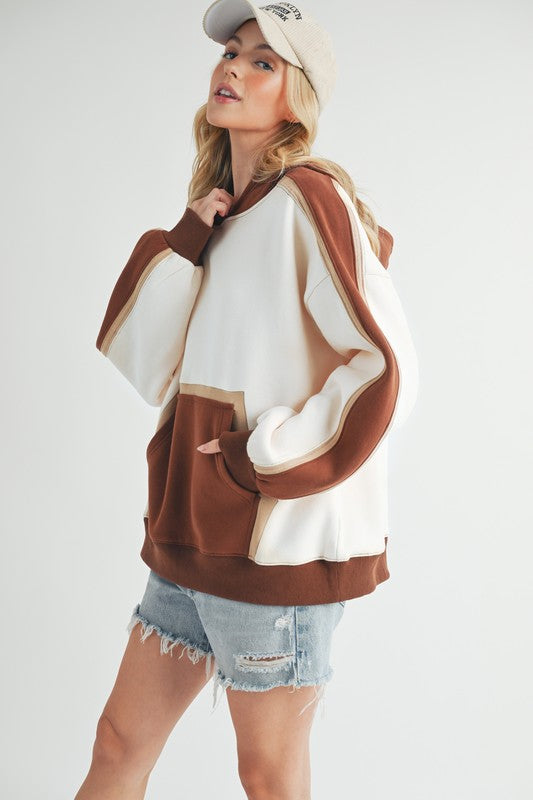 Aemi + Co Color Block Kangaroo Pocketed Hoodie - MyEmpired