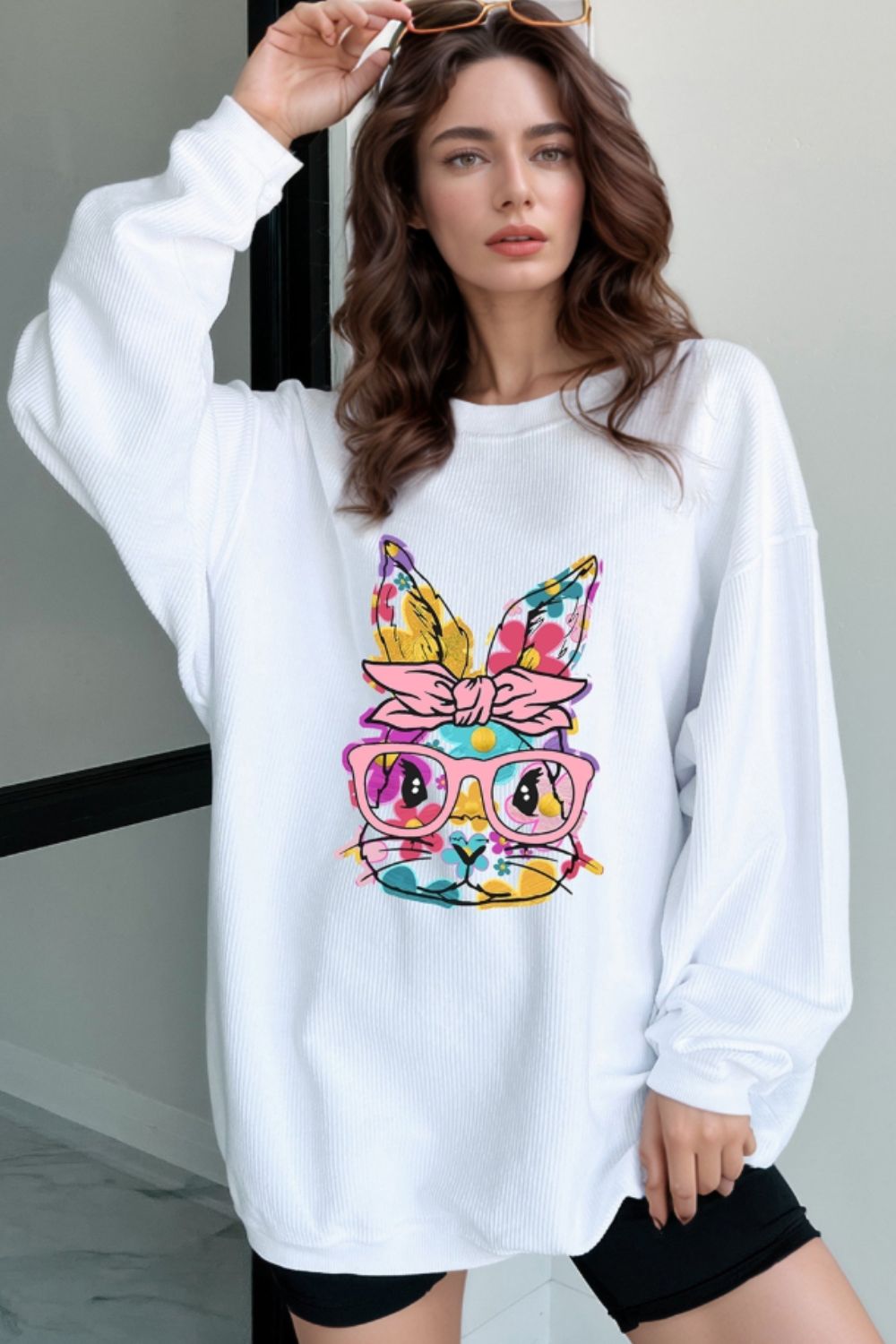 Bunny Graphic Round Neck Sweatshirt - MyEmpired