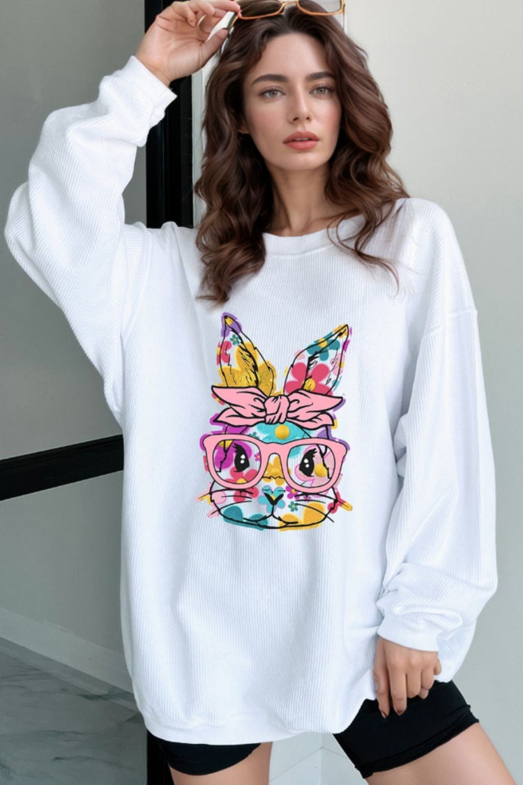 Bunny Graphic Round Neck Sweatshirt - MyEmpired