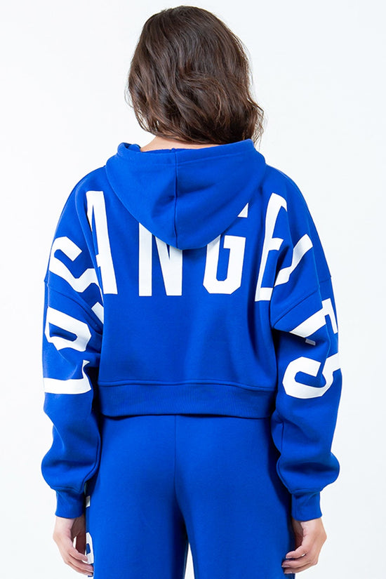 American Bazi Letter Graphic Long Sleeve Drawstring Cropped Hoodie - MyEmpired