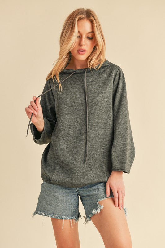 Aemi + Co Lightweight Drawstring Mock Neck Sweatshirt - MyEmpired