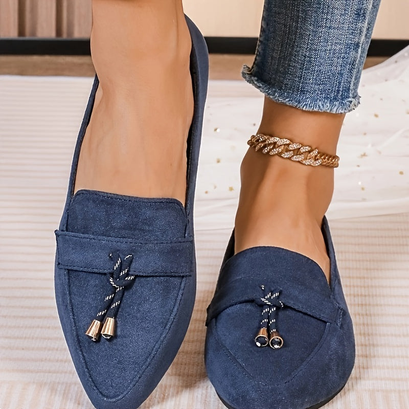 Women's Slip-On Flats - Casual Pointed Toe, Soft Sole Loafers with Tassel Detail, Comfortable All-Season Shoes