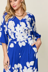 Double Take Full Size Printed Tie Back Wide Leg Jumpsuit - MyEmpired