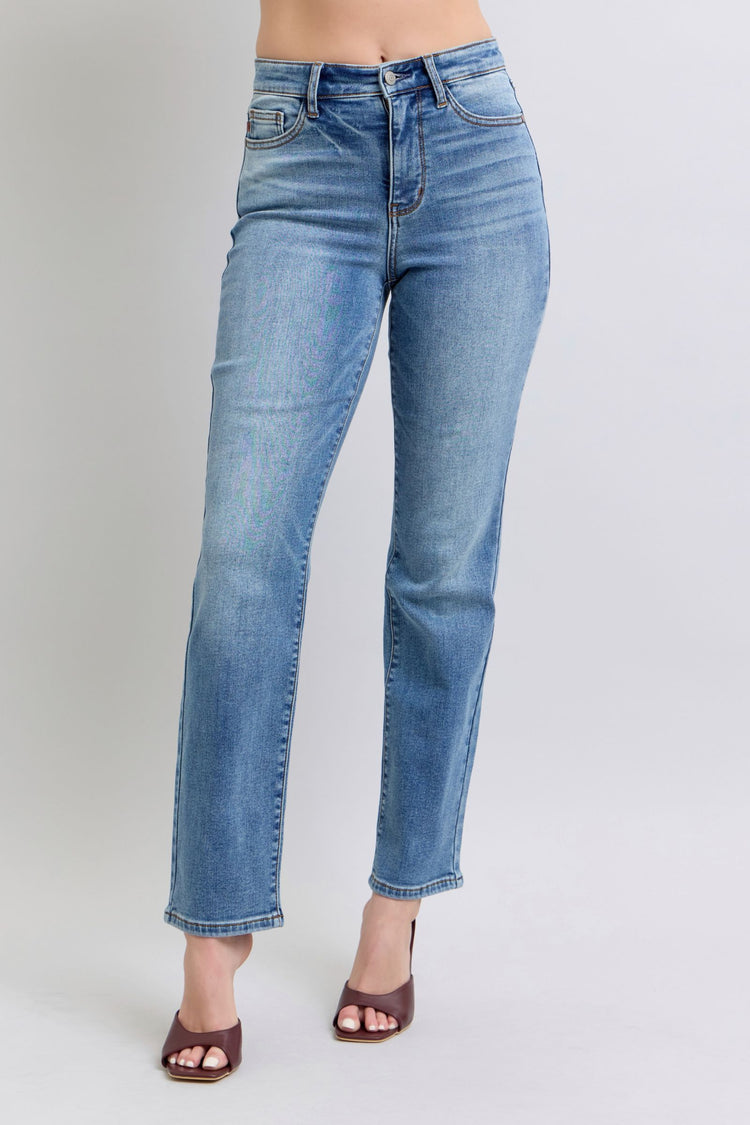 Judy Blue Full Size Run Vintage Wash Thermal Straight Jeans - MyEmpired