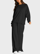 Round Neck Long Sleeve Top and Slit Pants Set - MyEmpired