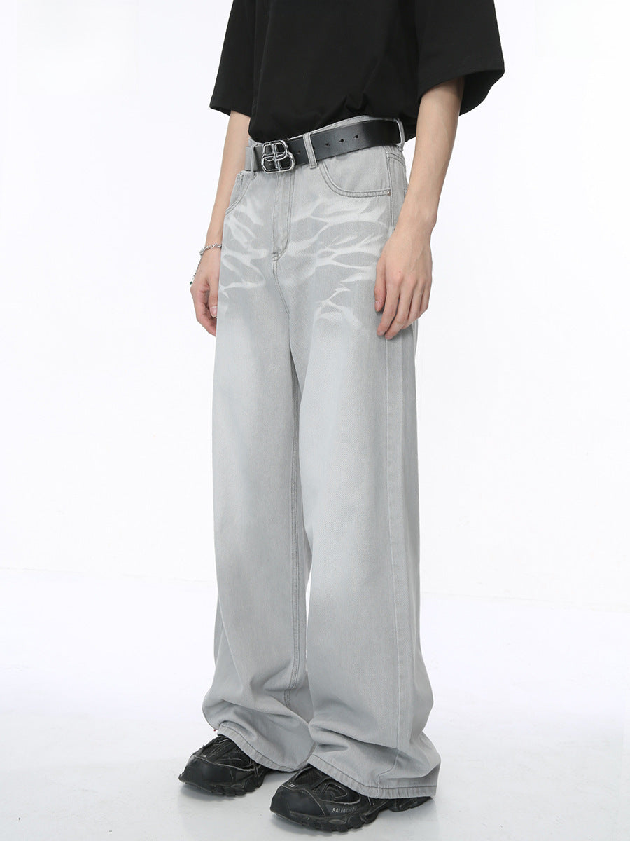 Washed Cat Whisker Straight-Leg Jeans - MyEmpired