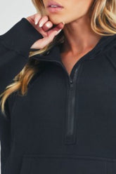 Aemi + Co Half Zip Raglan Sleeve Sweatshirt with Kangaroo Pocket - MyEmpired
