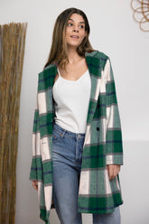 Double Take Full Size Plaid Button Up Lapel Collar Coat - MyEmpired