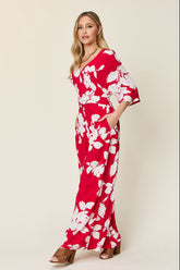 Double Take Full Size Printed Tie Back Wide Leg Jumpsuit - MyEmpired