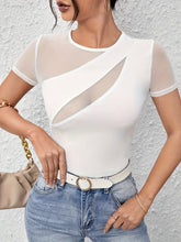 Mesh Patchwork Round Neck Short Sleeve Top - MyEmpired
