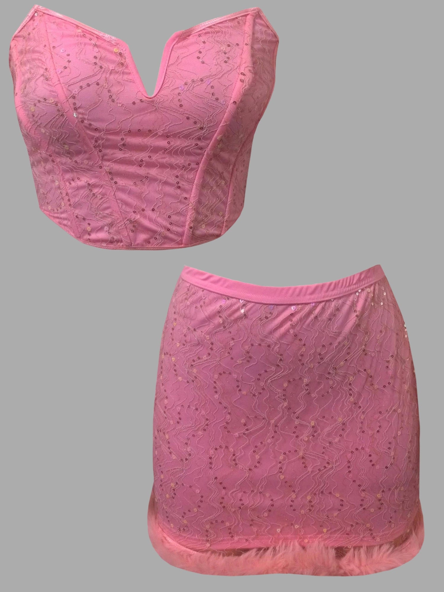 2 Pcs Sequined Tube Top & Skirt Outfit - MyEmpired
