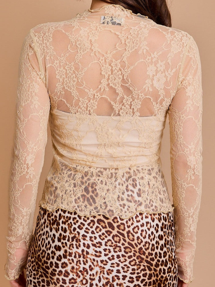Lace Mock Neck Long Sleeve Top - MyEmpired