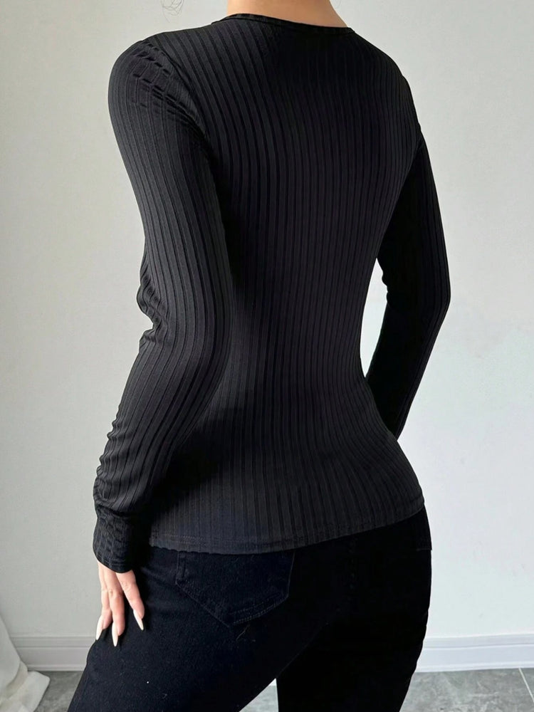 Mesh Detail Round Neck Long Sleeve Top - MyEmpired