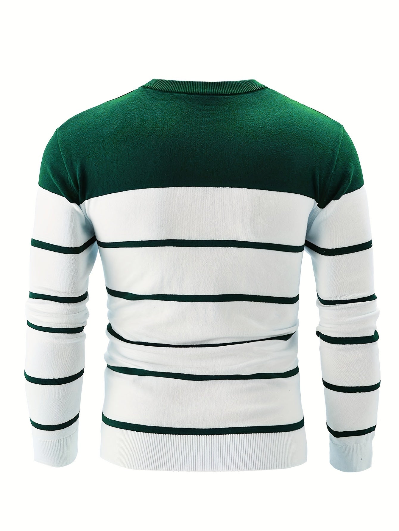 Men's Casual Striped Crew Neck Sweater - 100% Cotton Knit Fabric, Long Sleeve, Regular Fit Pullover with Medium Stretch