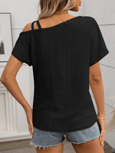 Eyelet Asymmetrical Shoulder Short Sleeve T-Shirt - MyEmpired