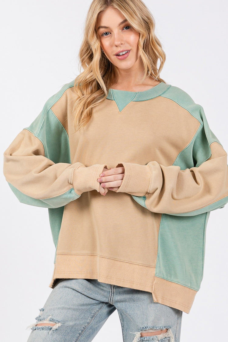 SAGE + FIG Color Block Round Neck Sweatshirt - MyEmpired