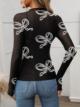 Printed Mock Neck Long Sleeve Mesh T-Shirt - MyEmpired