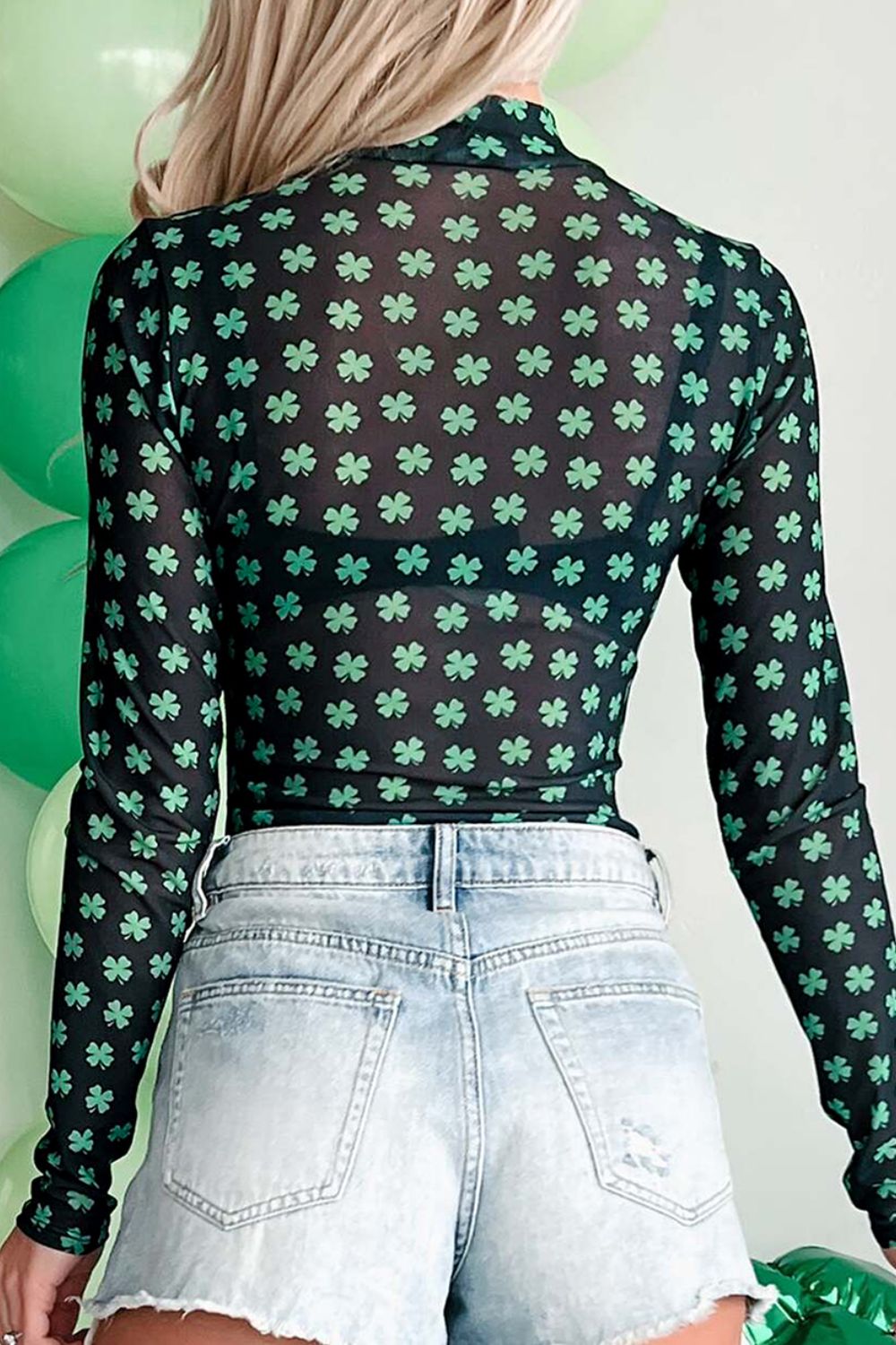 Lucky Clover Mock Neck Long Sleeve Bodysuit - MyEmpired