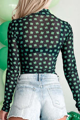 Lucky Clover Mock Neck Long Sleeve Bodysuit - MyEmpired