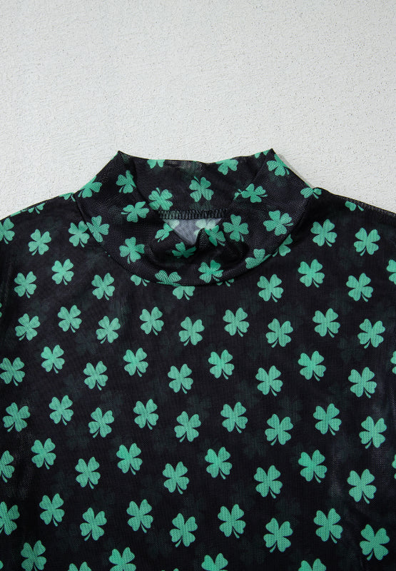 Lucky Clover Mock Neck Long Sleeve Bodysuit - MyEmpired