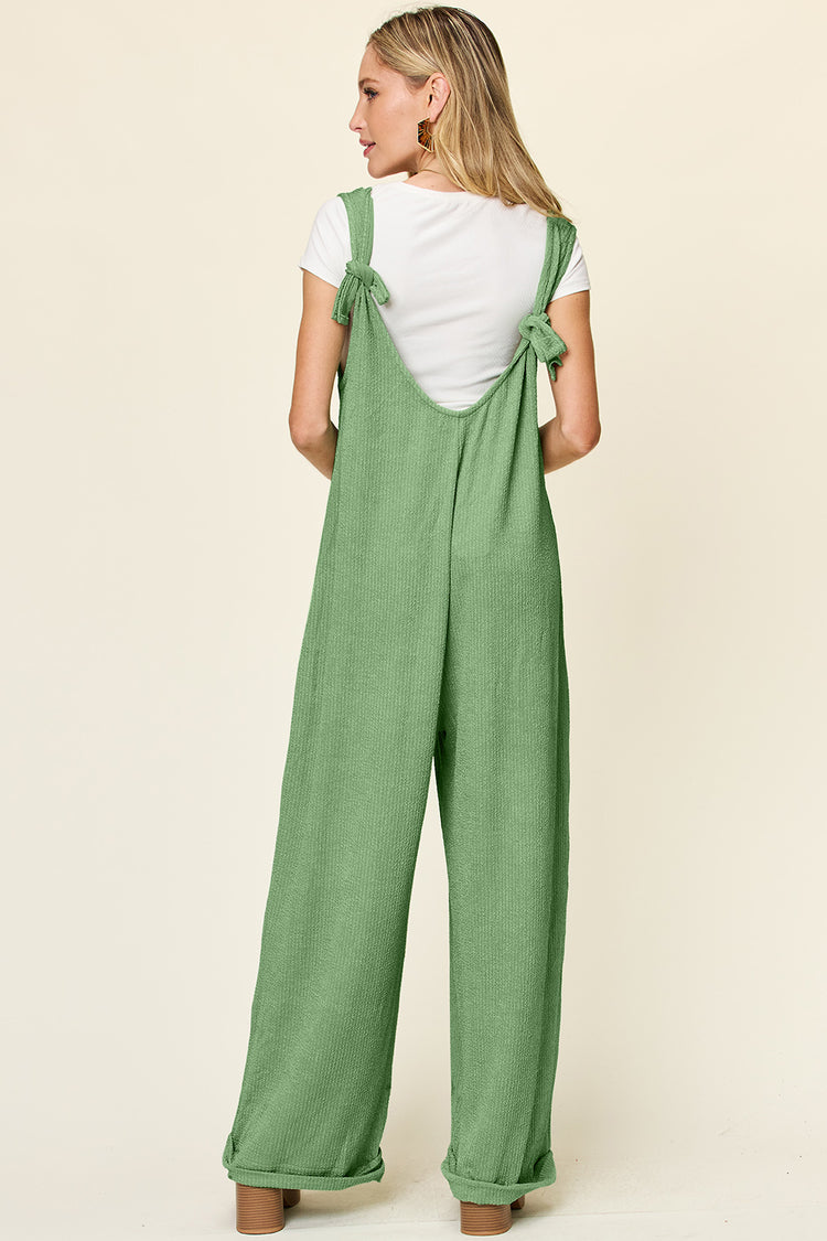 Double Take Full Size Texture Sleeveless Wide Leg Jumpsuit - MyEmpired