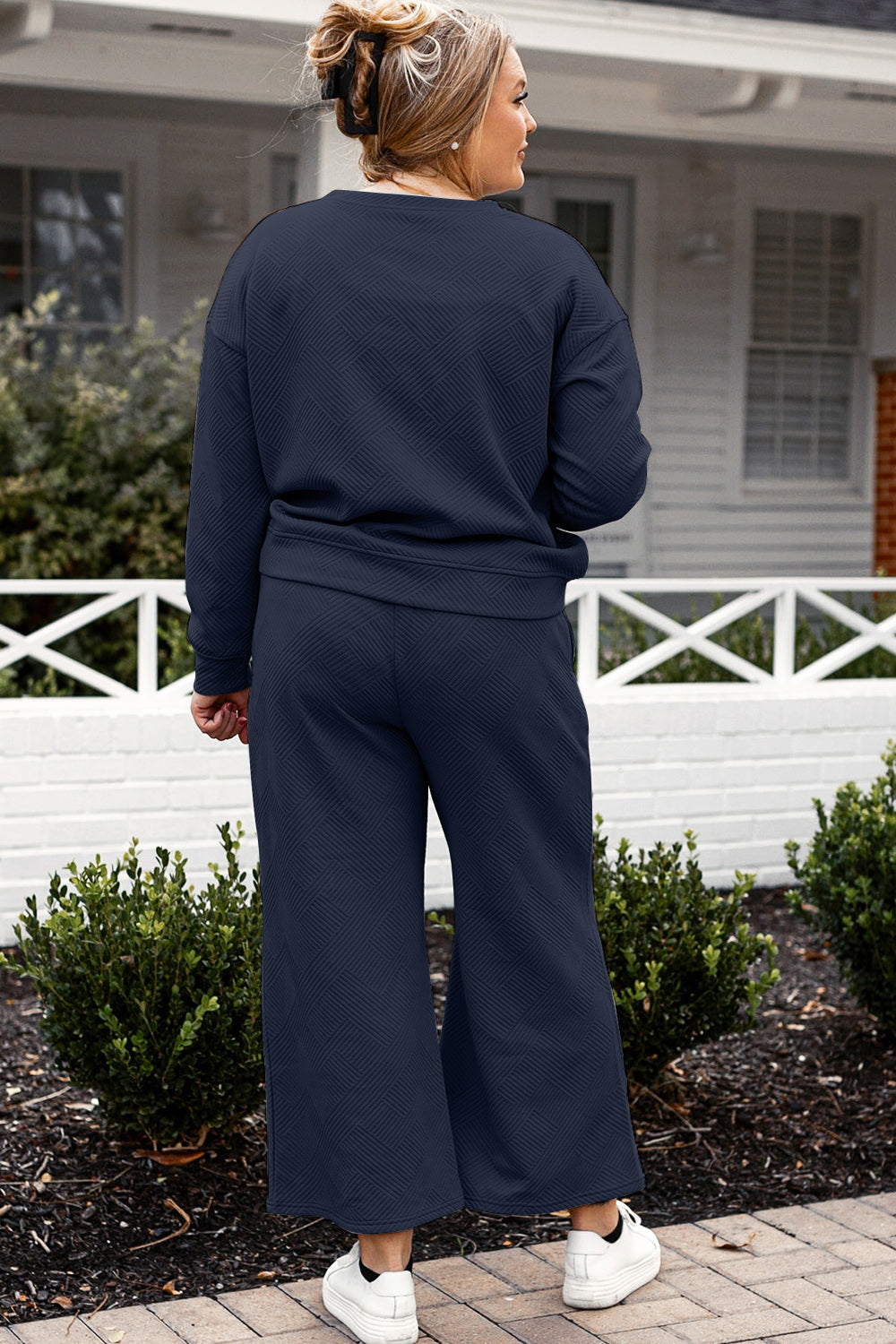 Double Take Full Size Textured Long Sleeve Top and Drawstring Pants Set - MyEmpired
