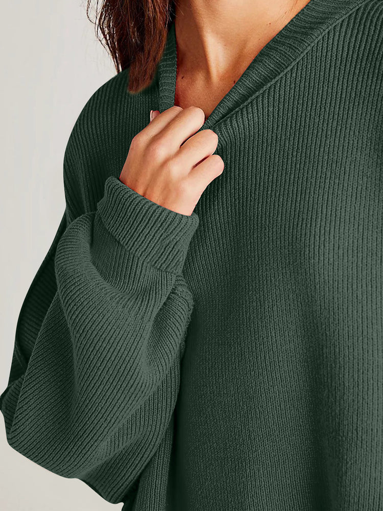 Double Take Side Slit Round Neck Long Sleeve Sweater - MyEmpired